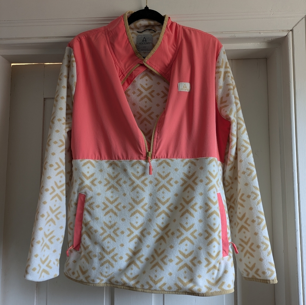 Ascend Women's 3/4 Zip Fleece Corral & Tan- L